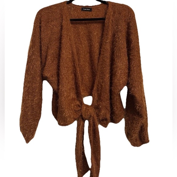 NIB! Triple Seven Rust Color Long Sleeve Eyelash Knit Wrap Top/Cardigan Sz Small - Picture 3 of 6